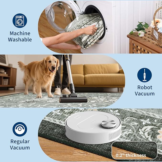GarveeHome Provence Fog 2x6 Washable Kitchen Runner Rugs Non Slip Vintage Boho Cottage Long Rug for Hallways Bedroom Entryway Bathroom Mat with Rubber Back