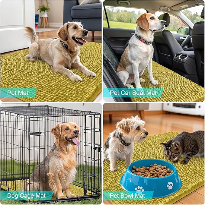 OLANLY Dog Door Mat for Muddy Paws 24x16, Absorbs Moisture and Dirt, Absorbent Non-Slip Washable Doormat, Quick Dry Chenille Mud Mat, Entry Indoor Entryway Carpet for Inside Floor, Mustard Yellow