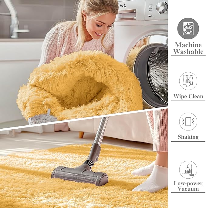OLANLY 2x8 Machine Washable Runner Rugs for Hallway, Soft Fluffy Shaggy Bedside Rugs for Bedroom, Living Room, Indoor Floor Carpet for Kids Girls and Boys, Home Decor Aesthetic, Mustard Yellow
