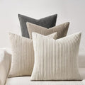 Topfinel 4 Packs Natural Decorative Throw Pillows Covers 18x18 Inch for Living Room Couch Bed Sofa, Rustic Farmhouse Boho Home Decor, Soft Plush Striped Corduroy Square Cushion Case 45x45 cm