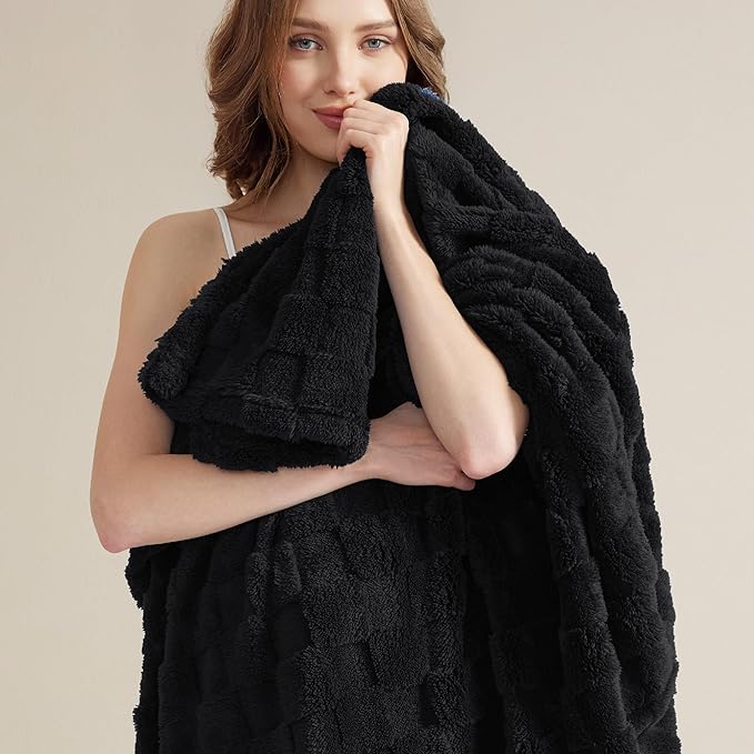 Bedsure GentleSoft Black Throw Blanket for Couch - Super Soft Cozy Blankets Gifts for Kids Girls, Cute Small Fleece Throws for Bedroom Home Decor, 50x70 Inches