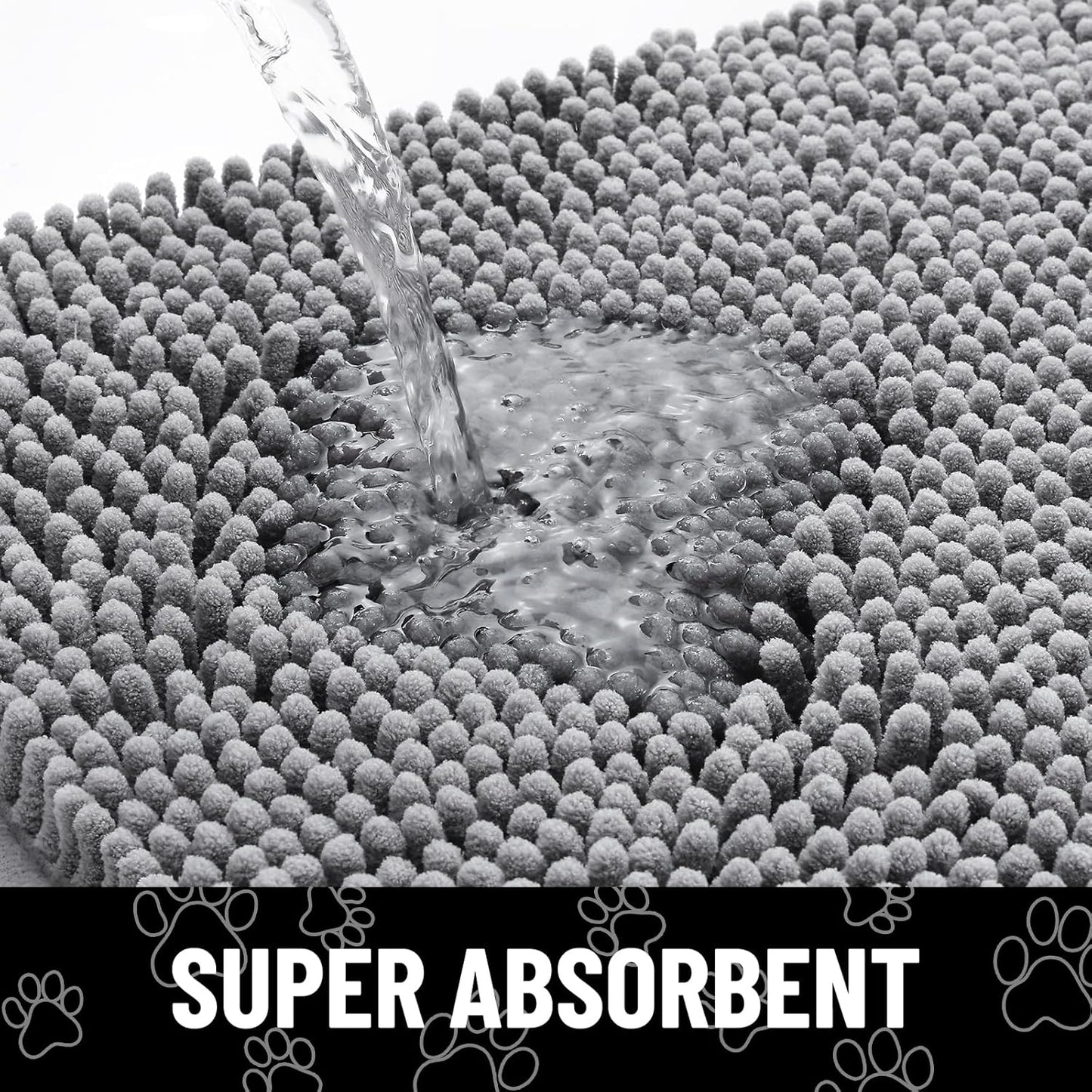 Smiry Dog Door Mat for Muddy Paws, Absorbent Dirt Trapper Non Slip Quick Dry Washable Chenille Mat for Mud Dogs, Entry Rug for Indoor and Outdoor (47x24 Inches, Grey)