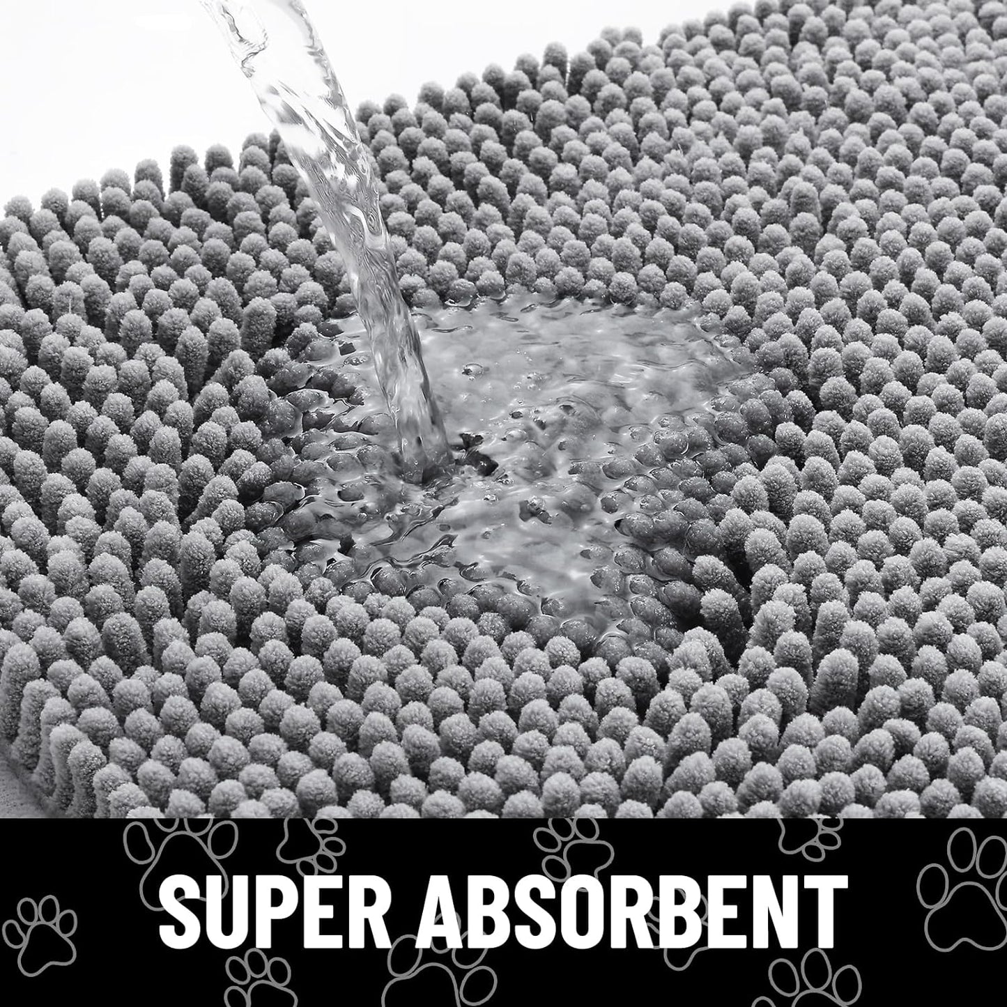 Smiry Dog Door Mat for Muddy Paws, Absorbent Dirt Trapper Non Slip Quick Dry Washable Chenille Mat for Mud Dogs, Entry Rug for Indoor and Outdoor (59x24 Inches, Grey)