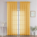 Chyhomenyc Gold Sheer Curtains 96 Inch Length 2 Panels Set, Light Filtering Tufted Textured Soft Airy Rod Pocket Gentle Leaf Window Treatment Drapes for Bedroom Living Room, 52" Wx96 L, 2PCS