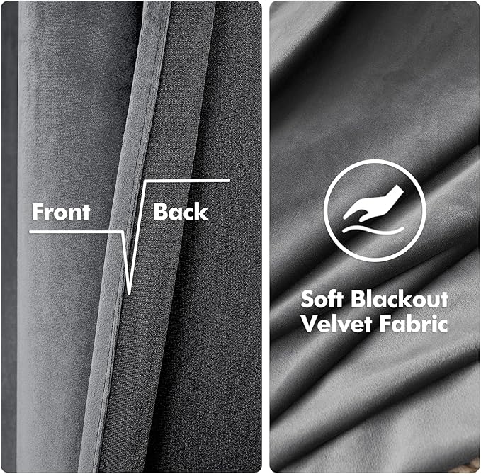 MIULEE 2 Panels Blackout Velvet Curtain Solid Soft Grommet Grey Room Darkening Curtains Thermal Insulated Soundproof Black Out Curtains/Panels for Living Room Bedroom 52 x 108 Inch