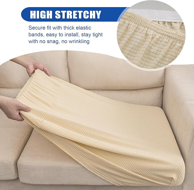 Water Repellent Sofa Cushion Slipcovers, Stretch Couch Cushion Cover for Loveseat Cushion Couch, Washable (Medium, Ivory)