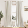 Guken Cream 100% Blackout Curtains 145 Inch Length 2 Panels Set for Living Room Bedroom Back Tab Thermal Insulated Black Out Linen Drapes Room Darkening Window Curtains