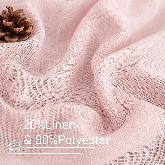 LAMIT 36 Inch Length Linen Curtains for Small Windows, Semi Sheer Light Filtering Panels Back Tab and Rod Pocket Country Decor Drapes for Basement/Kitchen, Pink, 2 Panels, 34 x 36 Inch