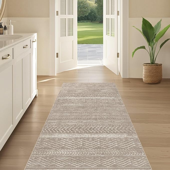 Nakagishi Area Rug Living Room Rugs: 3X8 Machine Washable Boho Large Neutral Farmhouse Stain Resistant Moroccan Indoor Floor Carpet for Bedroom Nursery Dorm Dining Room Home-Dark Brown