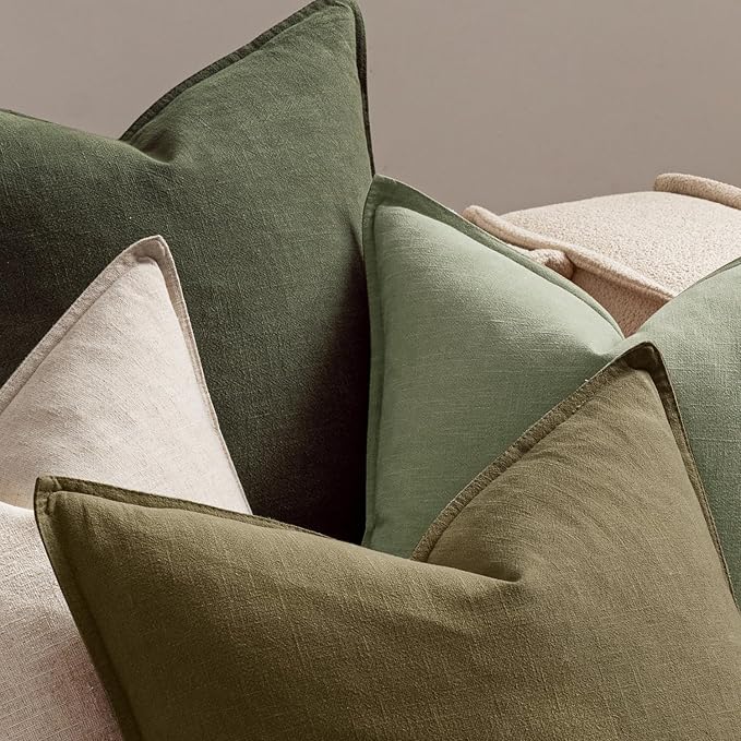 MIULEE Green and White Pillow Covers Pack of 4 Decorative Natural Solid Throw Pillow Covers Soft Accent Boho Farmhouse Couch Pillowcases Modern Spring Decor for Living Room Bed Sofa 18x18 Inch