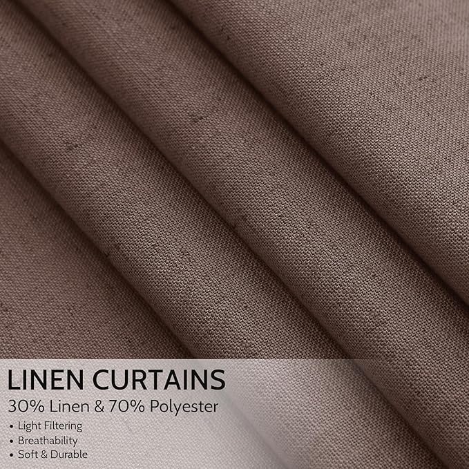 Cappuccino Linen Curtains for Living Room 126 Inches Long Light Filtering Semi Sheer Curtain Back Tab Modern Rustic Home Decor Neutral Drapes Floor to Ceiling High Window for Bedroom 52x126, 2 Panels