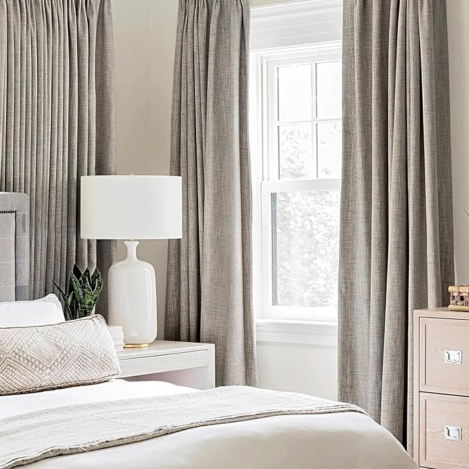 MIULEE 100% Blackout Linen Textured Curtains for Bedroom Solid Thermal Insulated Warm Taupe Grommet Room Darkening Curtains & Drapes Luxury Decor for Living Room Nursery 52 x 63 Inch (2 Panels)