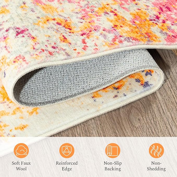 Rugflix 8x10 Area Rugs for Living Room, Washable Large Multicolor Rug Stain-Resistant Low Pile, Modern Carpet for Dining Room Home Office Kid Room Nursery Bedroom, Colorful Rainbow