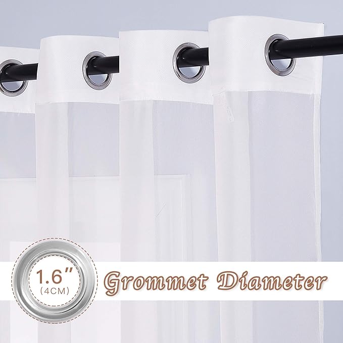 NICETOWN Sheer Curtains for Bedroom Windows 63 inch Length, Grommet Casual Voile Sheer with Light Filter Window Treatments for Living Room, Ivory, 140" Wide Total 2 Panels