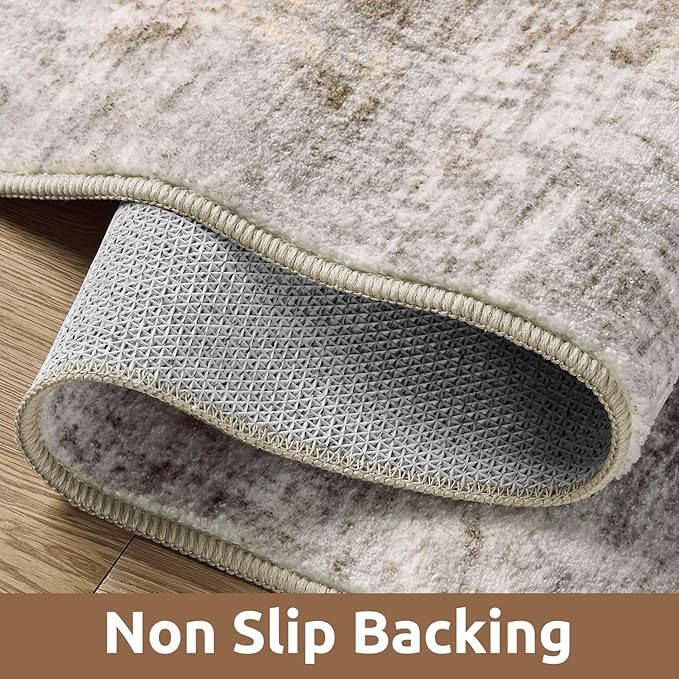 AMOAMI 2 x 10 Hallway Runner Rug Non Slip Super Soft Long Runner Rugs Machine Washable Low Pile Modern Abstract Runners for Hallways for Bedroom Laundry Room Kitchen, Beige