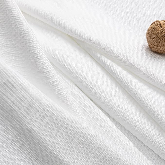 Chyhomenyc White Short Curtain Valance for Windows, Faux Linen Textured Half Window Curtains, Burlap Solid Topper Small Curtain Valance for Bathroom Laundry Basement, 60Wx18L Inch, 1 Piece