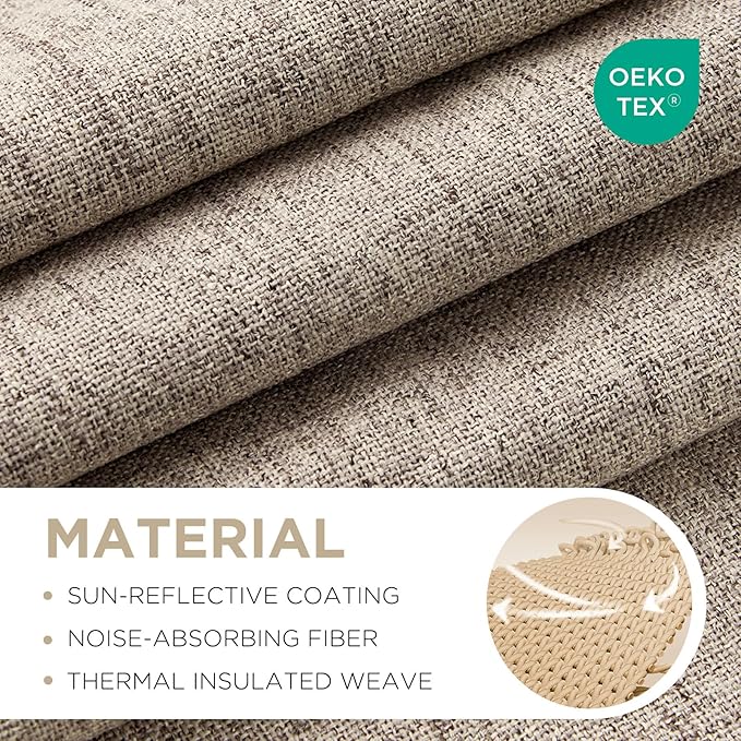 Joydeco Blackout Curtains for Bedroom - Natural Linen Curtains 37 X 72 inch, Thermal Insulated 100% Blackout 2 Panels Light Blocking Drapes, Rod Pocket & Back Tabs, Darkening Privacy for Living Room