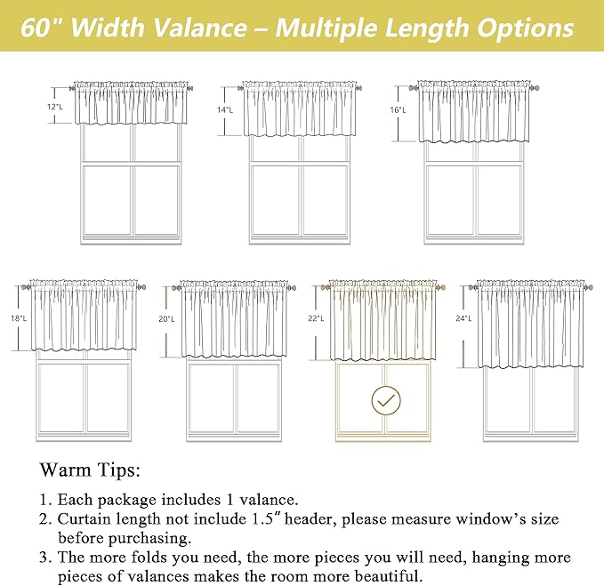 Sage Green Valances for Windows, Light Filtering Faux Linen Textured Small Short Window Curtain for Bathroom Basement Farmhouse, Rod Pocket Top Half Curtains for Windows, 60" Wx22 L
