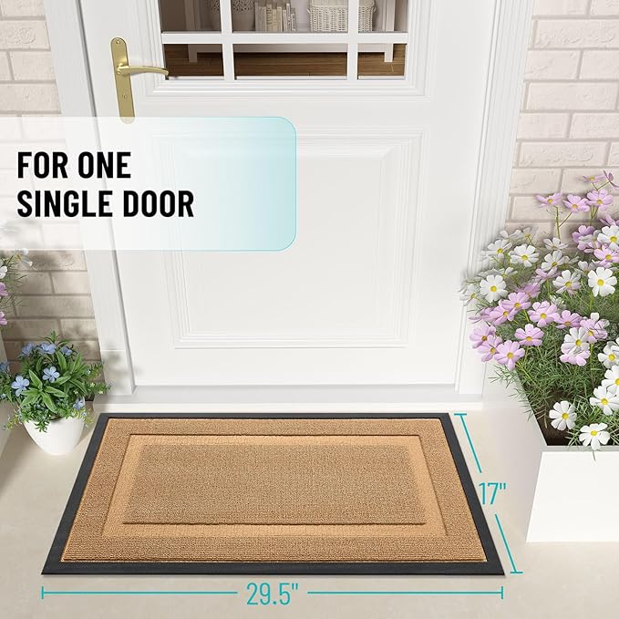OLANLY Front Door Mat Indoor Outdoor Entrance, Waterproof All-Season, All-Weather Doormat, Sturdy Natural Rubber, Low Profile, Easy Clean Patio Porch Entryway Mat, 33x21, Butter Yellow