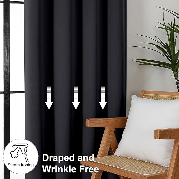 Simplebrand Ava Blackout Extra Long 10ft Curtains for Patio 120 Inches Long 2 Panels Set, Solid Thermal Insulated Energy Saving Rod Pocket Window Treatment Curtains Blackout Drapes, 50 Wx120 L, Black