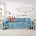 HANDONTIME Turquoise Couch Protector for Dogs Boho Tassel Blue Couch Cover Farmhouse Sofa Covers Aztec Tribal Couch Covers for 3 Cushion Couch Sofa Universal Sofa Slipcover for Home décor, 71" X150"