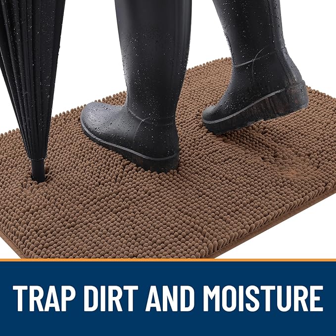 OLANLY Dog Door Mat for Muddy Paws 30x17, Absorbs Moisture and Dirt, Absorbent Non-Slip Washable Doormat, Quick Dry Chenille Mud Mat for Dogs, Entry Indoor Entryway Carpet for Inside Floor, Mocha