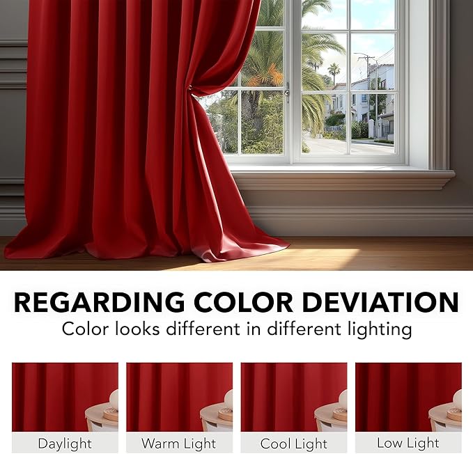 Deconovo Christmas Blackout Curtains, Thermal Insulated, W42 x L63 2 Panels, Back Tab, Machine Washable, Room-Darkening Drapes for Bedroom/Living Room Red
