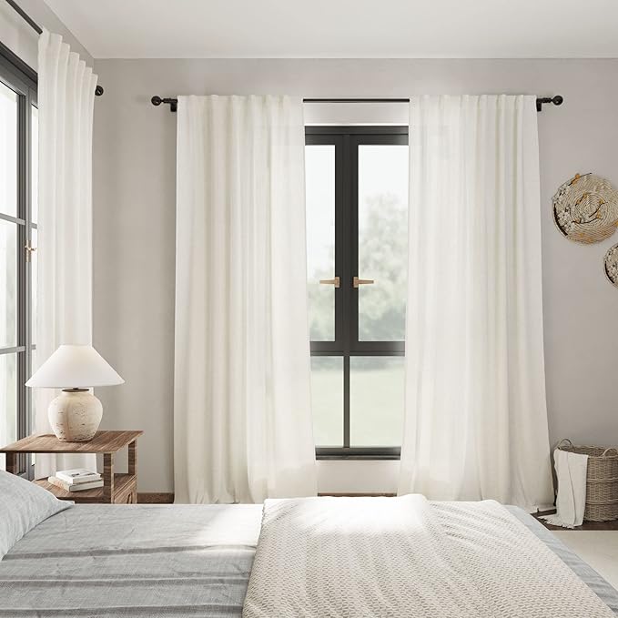 Cream Linen Curtains 80 Inch Length 2 Panels Set Back Tab Drapes for Bedroom Living Room Modern Farmhouse Coastal Decor Semi Sheer Privacy Light Filtering Windows Dining Room 42x80