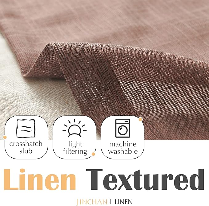 jinchan Linen Valance for Farmhouse Living Room Windows 16 Inch Slubbed Crossed Double Layer Window Valance Light Filtering Rustic Country Overlay Rod Pocket 1 Panel Brown