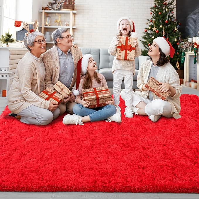 Chicrug Soft Area Rugs for Bedroom Living Room Plush Fluffy Rug 4x6 Feet, Shag Furry Area Rug Carpet Non Shedding for Nursery Children Kids Girls Room Home Decorative, Red