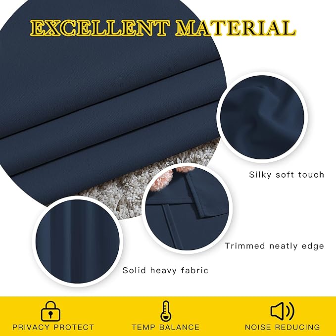 NICETOWN Navy Blue Blackout Curtains 102 inch Length, Grommet Energy Saving Thermal Drapes Sound Reducing Heat Blocking Window Treatments for Living Room, 2 Panels, W52 x L102