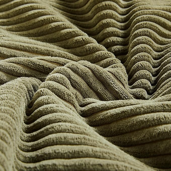 Fancy Homi 2 Packs Olive Green Lumbar Decorative Throw Pillow Covers 20x28 Inch for Living Room Couch Bed, Farmhouse Boho Home Decor, Soft Striped Corduroy Rectangle Accent Cushion Case 50x70 cm