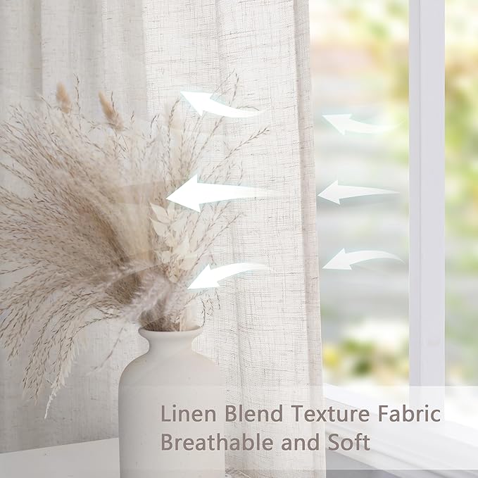 MYSKY HOME Linen French Door Curtains for Door Window 40 Inch Length 2 Panels Short Semi Sheer Light Filtering Curtain for Glass Small Window Drapes Rod Pocket for Bedroom Bathroom, Linen, 26" Wide