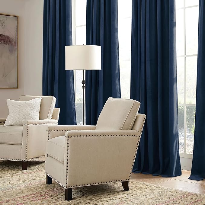 RYB HOME Navy Velvet Curtains 90 inches- Velevt Blackout Curtains for Bedroom, Soft Luxury Window Decor for Hotel Room Hall Kid Room, Navy Blue, W52 x L90 inches, 2 Panels