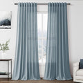 Nanspring Light Blue Linen Curtains for Living Room Bedroom 100 Inches Long Back Tab Rod Pocket Light Filtering Drapes for Protect Privacy Curtain Modern Farmhouse Decor 2 Panels Set 52x100