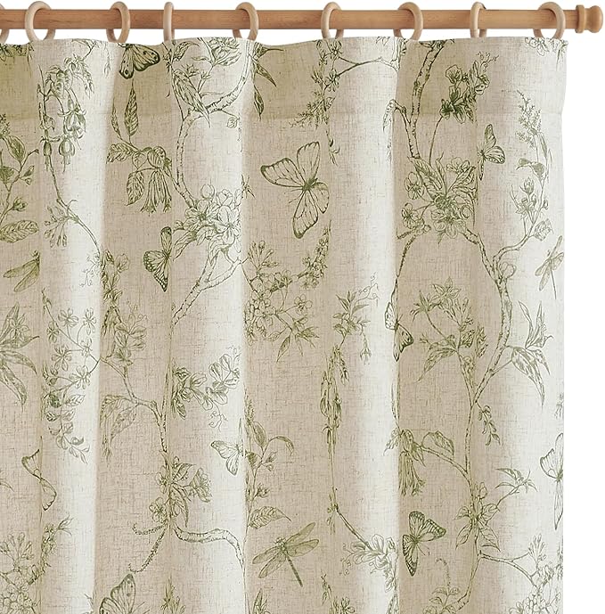 jinchan Floral Curtains Lined Linen Blend Curtain for Living Room 96 Inch Length Sage Green Farmhouse Flower Patterned Curtain French Country Curtains Drapes Back Tab Rod Pocket 2 Panels