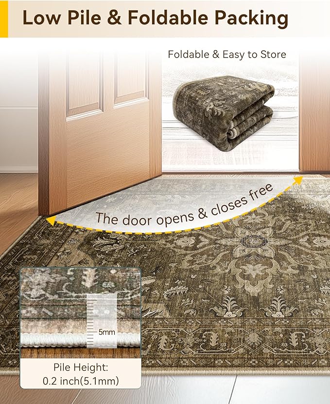 Area Rugs 2'x3' Kitchen Rugs Entry Rug Small Rugs for Entryway Kitchen Bathroom Door Mat Indoor Entrance,Washable Non Slip, Brown Dark Brown