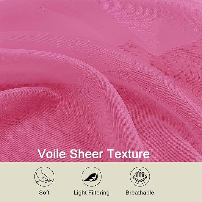 Hot Pink Sheer Curtain for Bedroom Living Room 72 Inches Long 2 Panels Set, Solid Soft Airy Light Filtering Sheer Window Curtains, Modern Rod Pocket Door Curtain, Hot Pink, 42" Wx72 L Inches