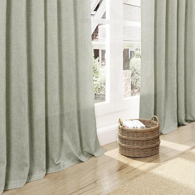 Sage Green Kitchen Cafe Curtains 45 Inch Length 2 Panel Set Back Tab Rod Pocket Semi Sheer Light Filtering Short Curtain Farmhosue Small Curtains for Basement Window Bathroom Living Room 52x45