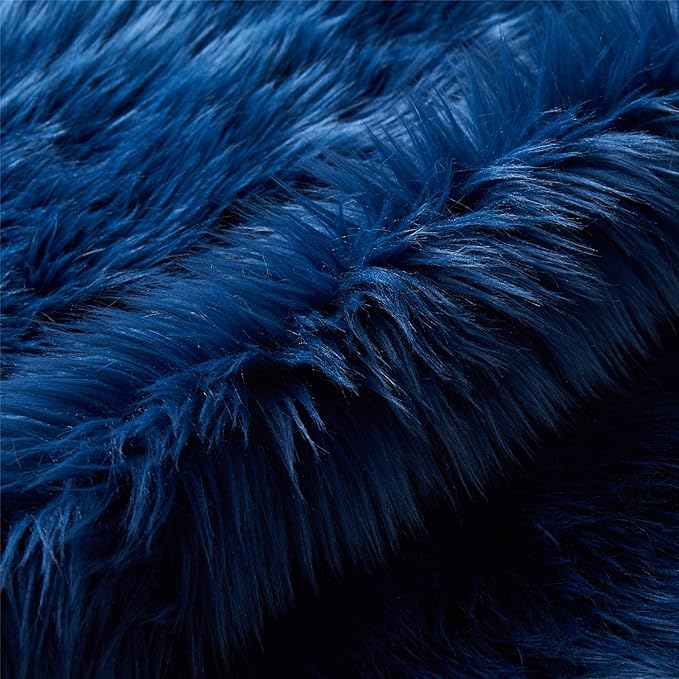 EasyJoy Ultra Soft Fluffy Shaggy Area Rug Faux Fur Rug Chair Cover Seat Pad Fuzzy Area Rug for Bedroom Floor Sofa Living Room (2 x 6 ft Sheepskin, Dark Blue)