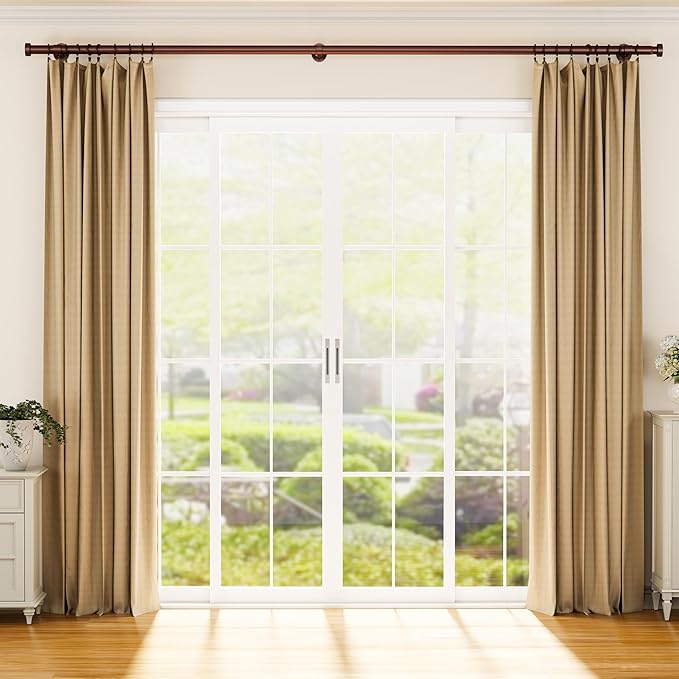 YaFex Heavy Duty Curtain Rods 32-150 Inch, 1 Inch Adjustable Bronze Curtain Rod for Windows, Extra Long Window Treatment Rods with Aluminium Finials, Easy Installation