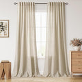 Eggshell Beige Linen 112 Inch Curtains for Living Room Light Filtering Semi Sheer Curtain Back Tab Rustic Farmhouse Decor Burlap Elegant Drapes Floor to Ceiling High Window for Bedroom 52x112,2 Panels