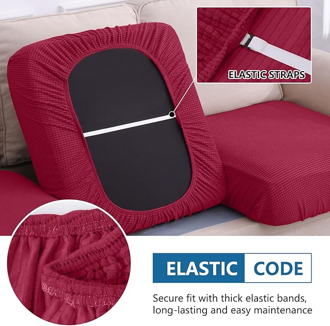 hyha Waterproof Couch Cushion Covers for Pets, Non Slip Sofa Seat Cover for Dogs Washable, Soft Thick Stretch Jacquard Fabric, Sofa Slipcovers with Elastic Bottom (1 Piece for Medium, Wine Red)