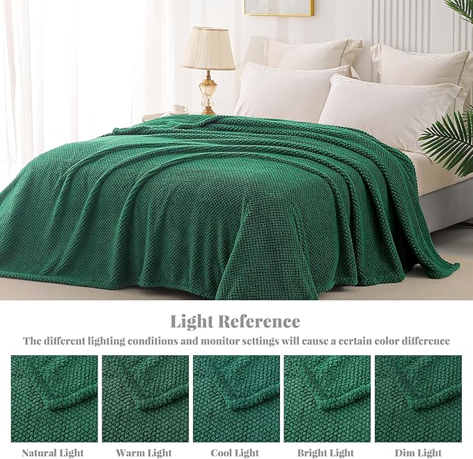 Whale Flotilla Queen Size Fuzzy Fleece Blanket for Bed, 90x90 Inch Fluffy Warm Soft Jacquard Blankets for All Season, Lightweight and Cozy, Deep Green