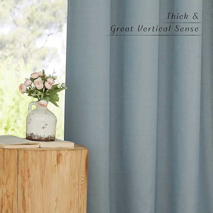 NICETOWN Stone Blue Linen Doorway Curtains 80 inches Long, Grommet Thick Linen Weave Semi Sheer Window Treatments Privacy Assured with Light Filtering for Bedroom/Side Door, W34 x L80