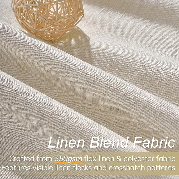 Topfinel Blackout Curtains for Bedroom 96 Inch Long, Beige Tan Boho Energy Efficient Insulated Floor to Ceiling Track Curtains Tab Top 2 Panel Set Flax Linen Cream Champagne Curtains Dining Room