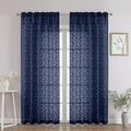 Chyhomenyc Navy Blue Sheer Curtains 84 Inch Length 2 Panels Set, Light Filtering Tufted Textured Soft Airy Rod Pocket Gentle Leaf Window Treatment Drapes for Bedroom Living Room, 52" Wx84 L, 2PCS