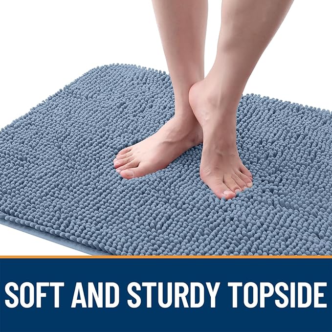 OLANLY Dog Door Mat for Muddy Paws 44x24, Absorbs Moisture and Dirt, Absorbent Non-Slip Washable Doormat, Quick Dry Chenille Mud Mat for Dogs, Entry Indoor Entryway Carpet for Inside Floor, Airy Blue