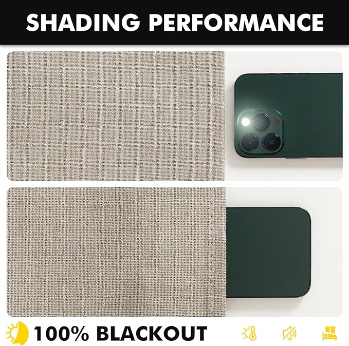 MIULEE 100% Blackout Linen Curtains for Bedroom, Stone Solid Luxury Decor Thermal Insulation Room Darkening Drapes for Living Room Nursery Back Tab Rod Pocket 42 x 72 Inches, 2 Panels