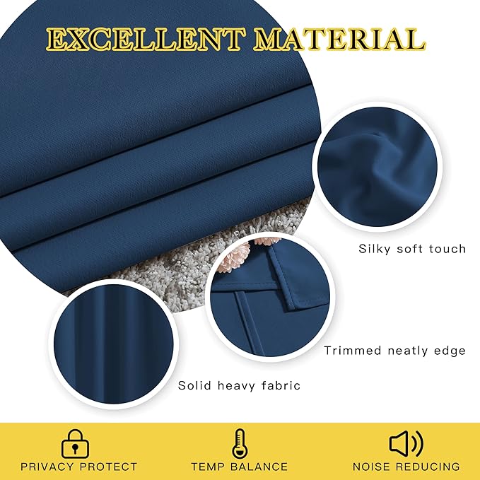 NICETOWN Blackout Sliding Door Curtains 84 inch Length 2 Panels - Thermal Insulated Solid Grommet Room Darkening Window Treatments for Bedroom/French Door (Moroccan Blue, 2 Panels, W66 x L84)